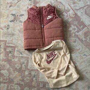 Nike Pink Puffer Vest and Cream Long Sleeve Shirt Set